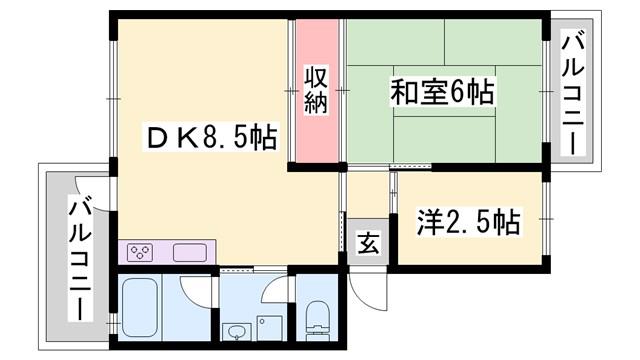 砥堀第2コーポラス(2DK/3階)の間取り写真