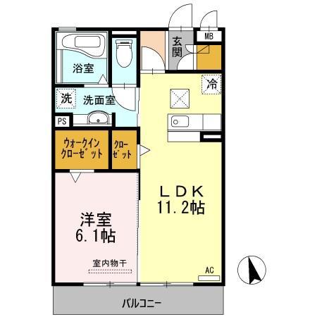 ウエスト フィールド D棟(1LDK/1階)の間取り写真