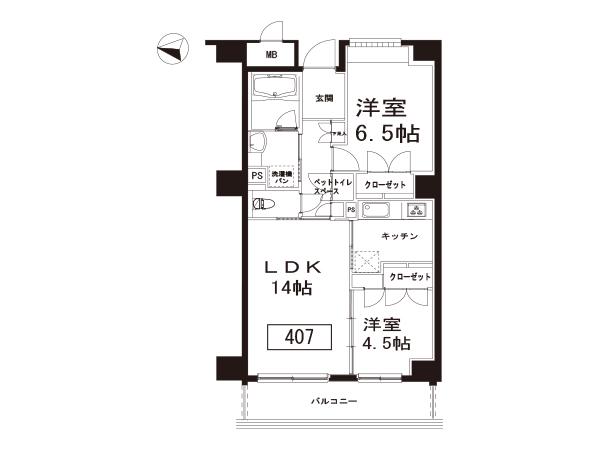 ルーチェ光が丘(2LDK/4階)の間取り写真