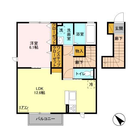 ベリーグラッド B(1LDK/2階)の間取り写真