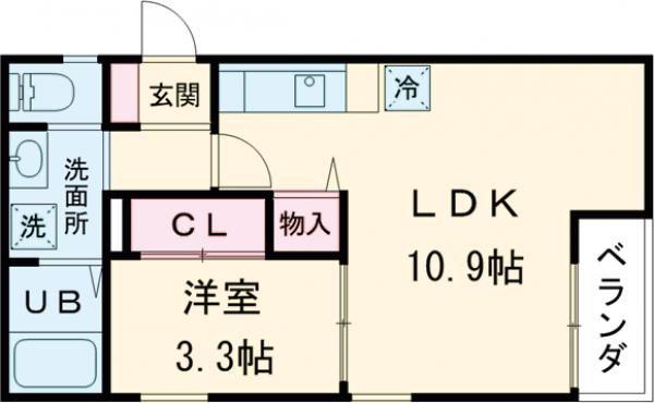 ベレーザ弁天橋(1LDK/2階)の間取り写真