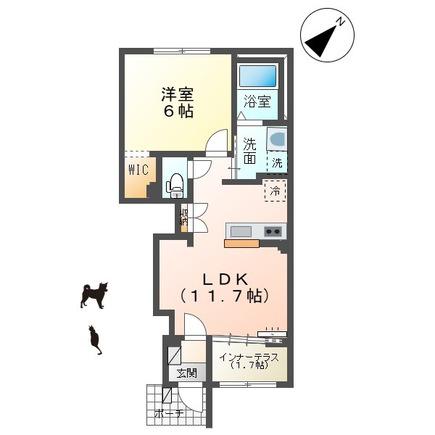 八街市1LDK(1LDK/1階)の間取り写真