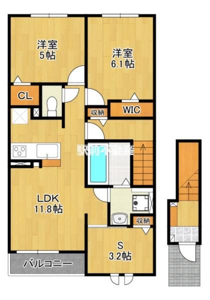 ヒルズ津屋崎II(3LDK/2階)の間取り写真