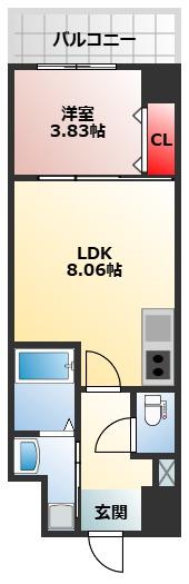 FREEDOM RESIDENCE堺寺地町(1LDK/8階)の間取り写真