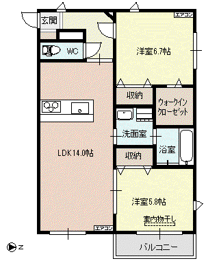 ティンカーベルM C棟(2LDK/1階)の間取り写真