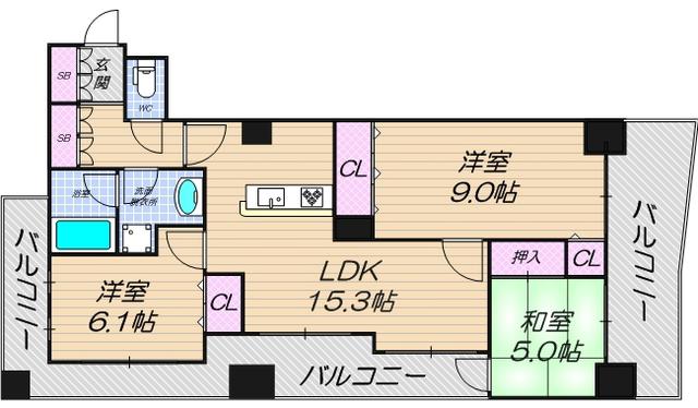 セレッソコート阿倍野(3LDK/9階)の間取り写真