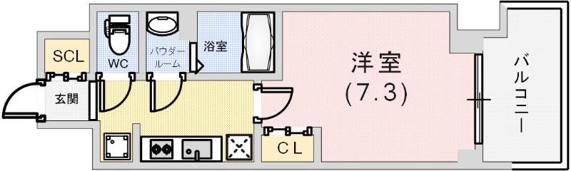 GENOVIA神戸湊川公園(1K/14階)の間取り写真