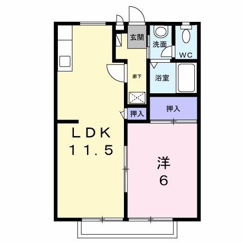 サンライフ夕陽ヶ丘(1LDK/2階)の間取り写真