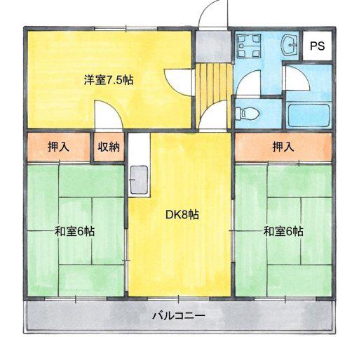 ハイメゾン中西B棟(3DK/1階)の間取り写真