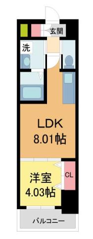クローバーレジデンス川西(1LDK/8階)の間取り写真