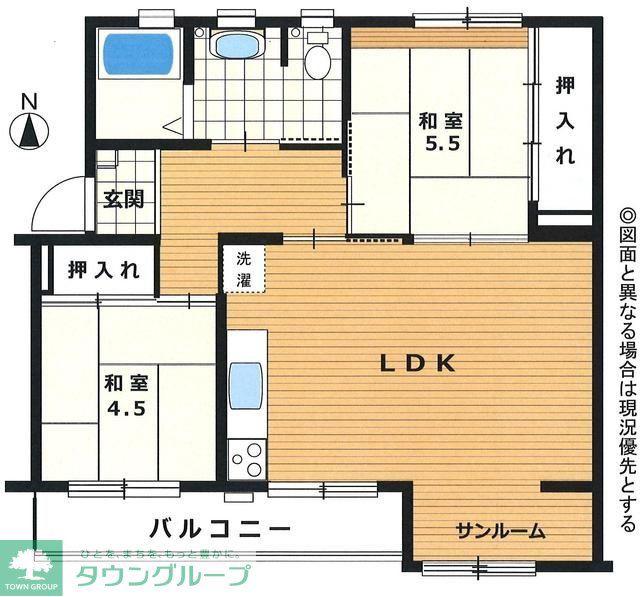 辻堂団地3-7号棟(2LDK/2階)の間取り写真