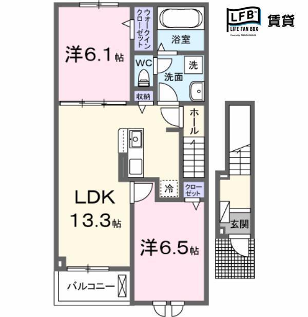ジェイ・ウィルタス6(2LDK/2階)の間取り写真