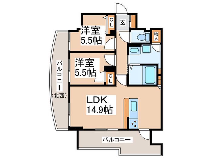 BRILLIANT VIEW CENTRAL PARK(2LDK/8階)の間取り写真