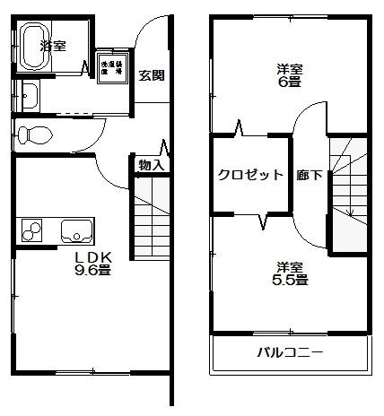 メゾネット東田林(2LDK/1階)の間取り写真
