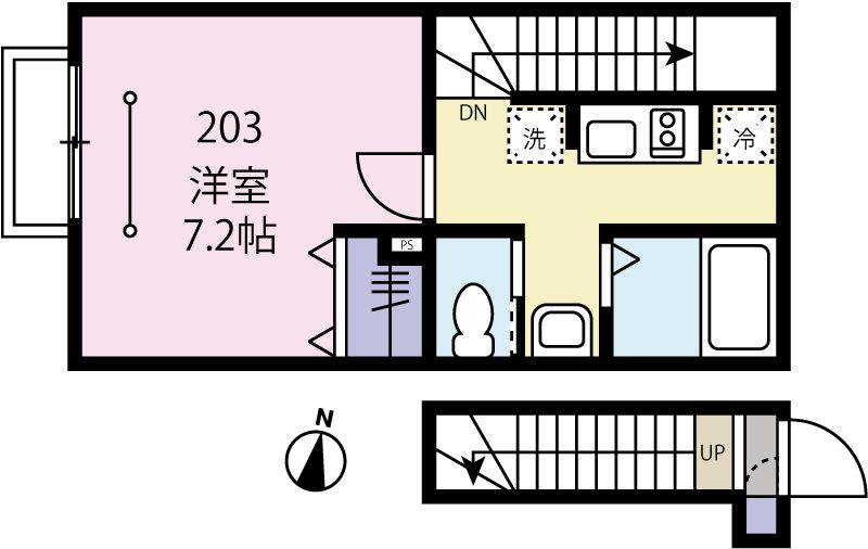 ピニエール石神井公園(1K/2階)の間取り写真