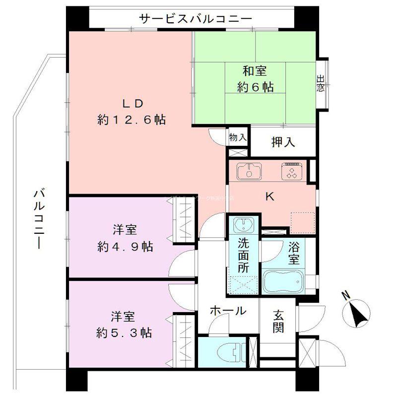 異人池コート(3LDK/3階)の間取り写真