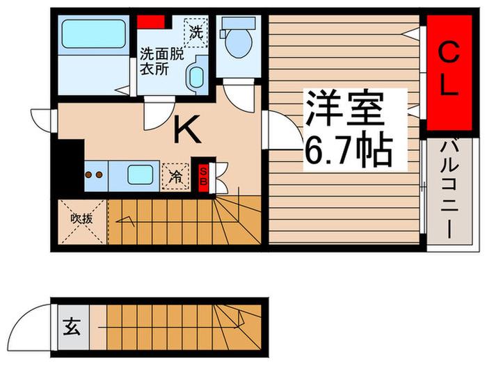 MELDIA野田B(1K/2階)の間取り写真