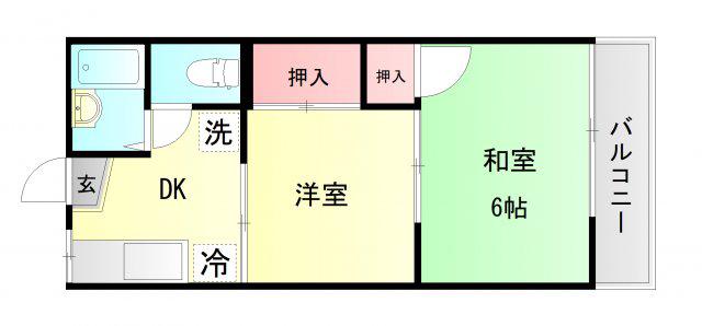 押部マンションI(2K/1階)の間取り写真