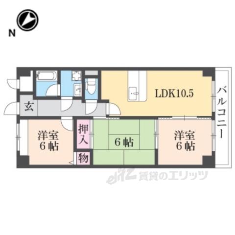 JR福知山線 中山寺駅 徒歩40分 5階建 築31年(3LDK/5階)の間取り写真