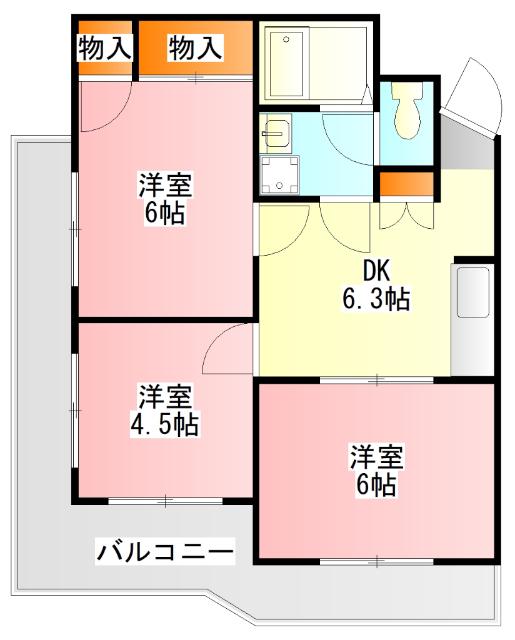 ピースフル福生(3DK/1階)の間取り写真