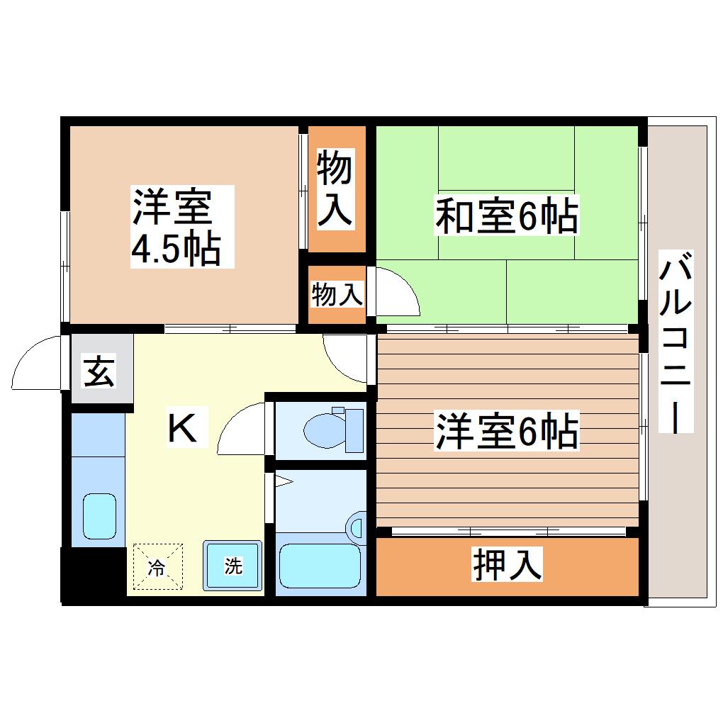 大手町YKハイツA(3K/3階)の間取り写真