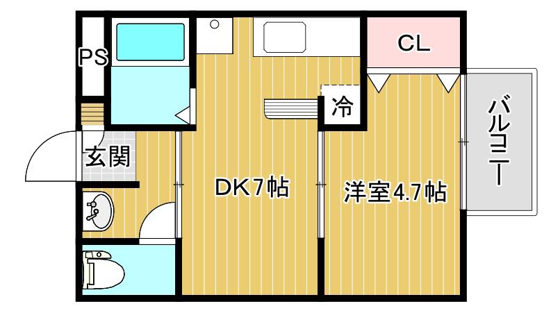 エスポワール出来島(1DK/2階)の間取り写真