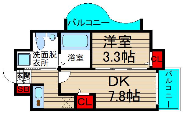 セレニテ上町台 北館(2K/8階)の間取り写真
