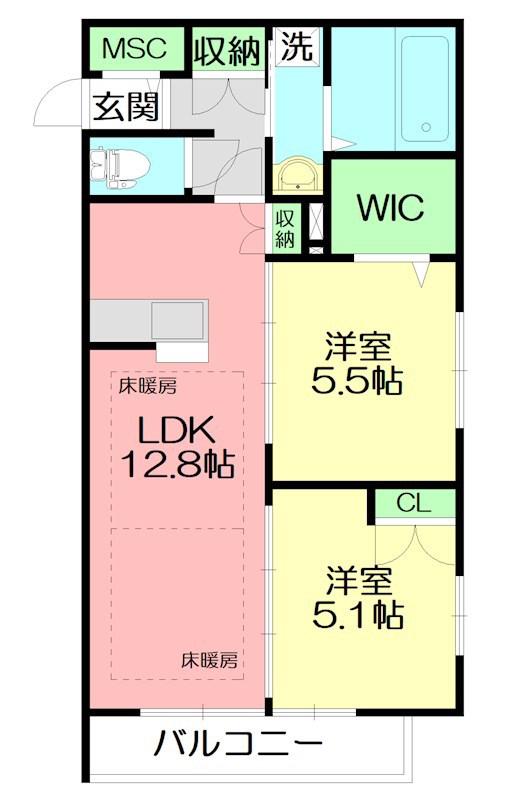 リヴェールメゾンB(2LDK/2階)の間取り写真