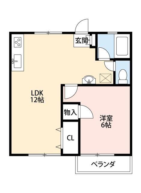 クレール坂下B棟(1DK/2階)の間取り写真