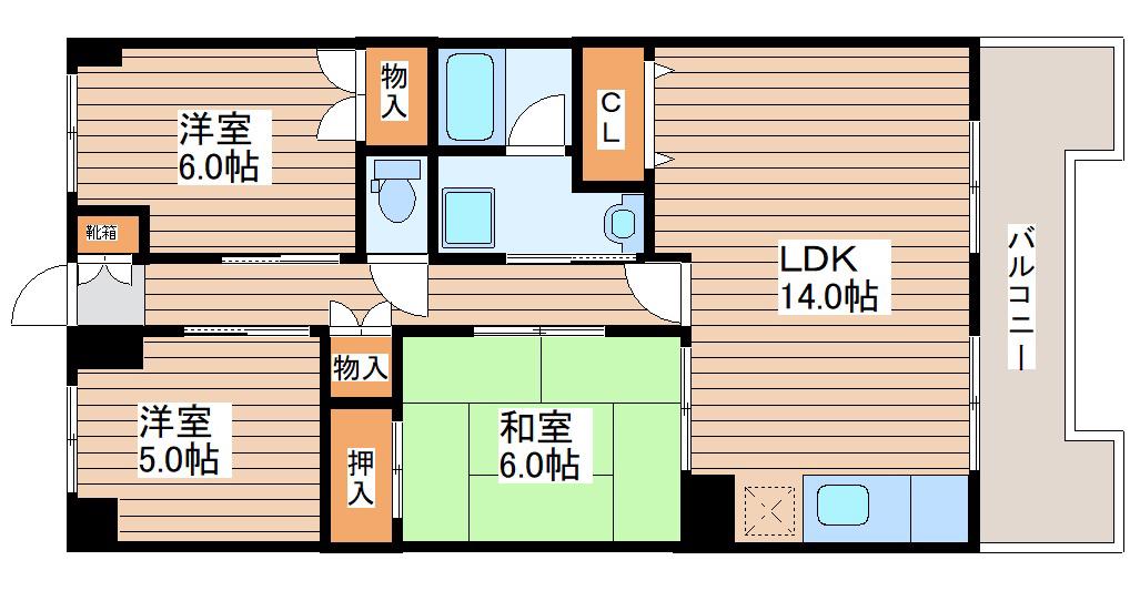エステマール(3LDK/9階)の間取り写真