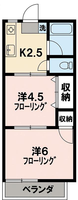 第1西山ハイツ(2K/1階)の間取り写真