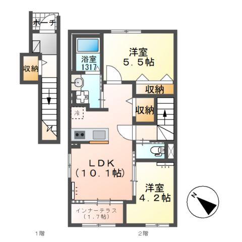 ベルウッド III(2LDK/2階)の間取り写真