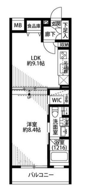 プレール・ドゥーク中野江原町(1LDK/1階)の間取り写真