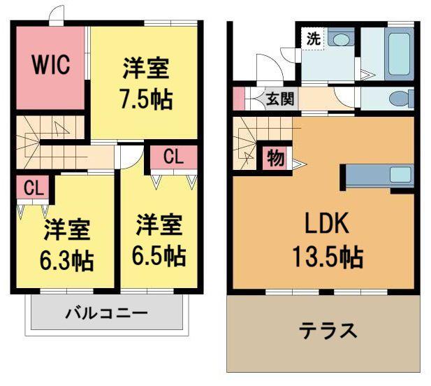 すみれテラスD棟(3LDK/1階)の間取り写真