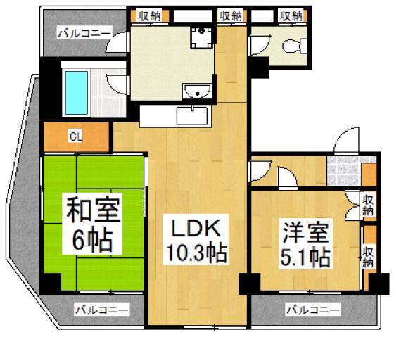 クレール久米川I(2LDK/3階)の間取り写真
