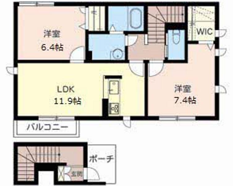 ヒルズ熊野(2LDK/2階)の間取り写真