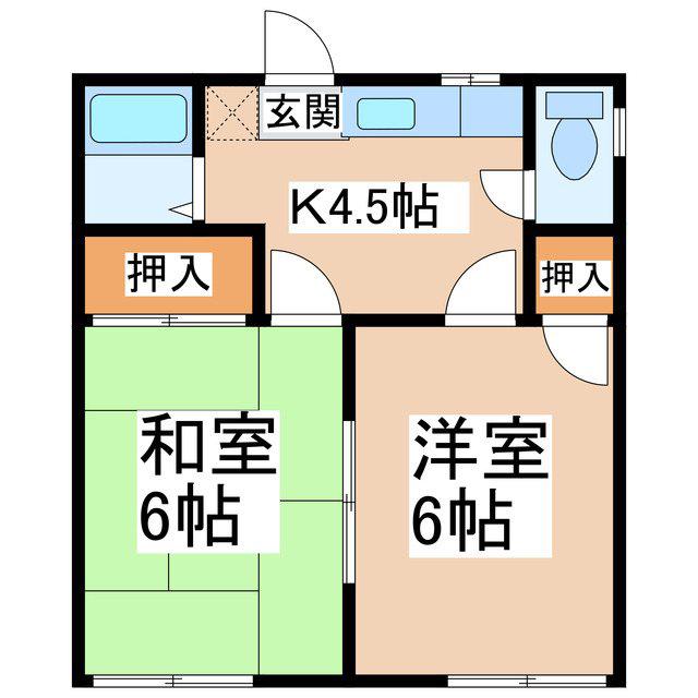 富里ハイツ(2K/1階)の間取り写真