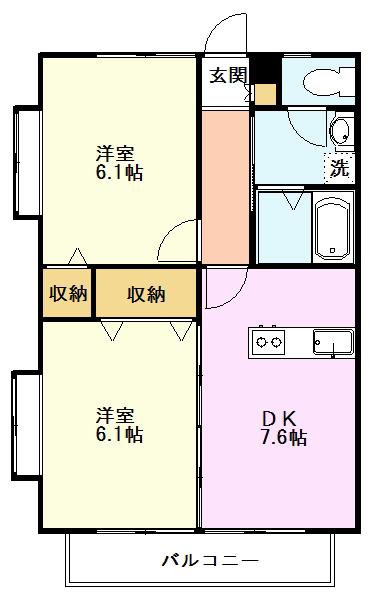ベルハウス貫井B棟(2DK/1階)の間取り写真