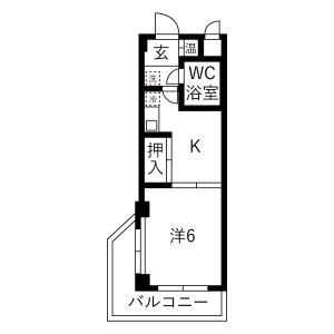 カーサニイミ(1K/3階)の間取り写真