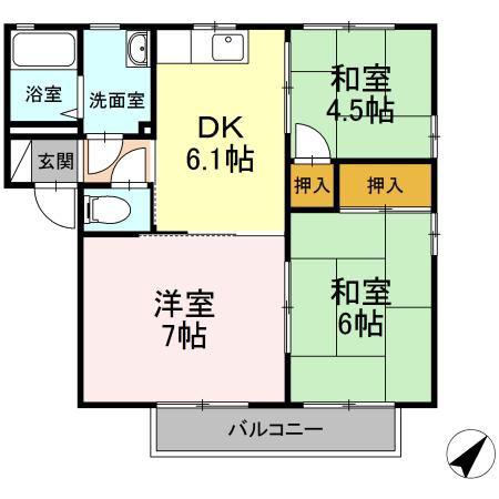 ニチカサウス B棟(3DK/2階)の間取り写真
