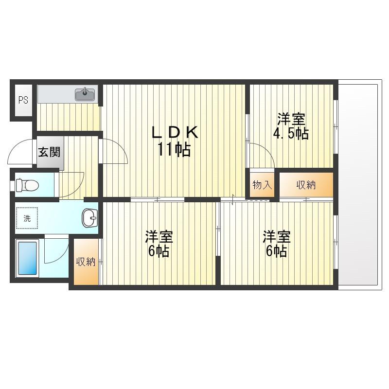 ハピネス39(3LDK/2階)の間取り写真