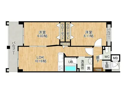 ピュアライフ砂津(2LDK/5階)の間取り写真