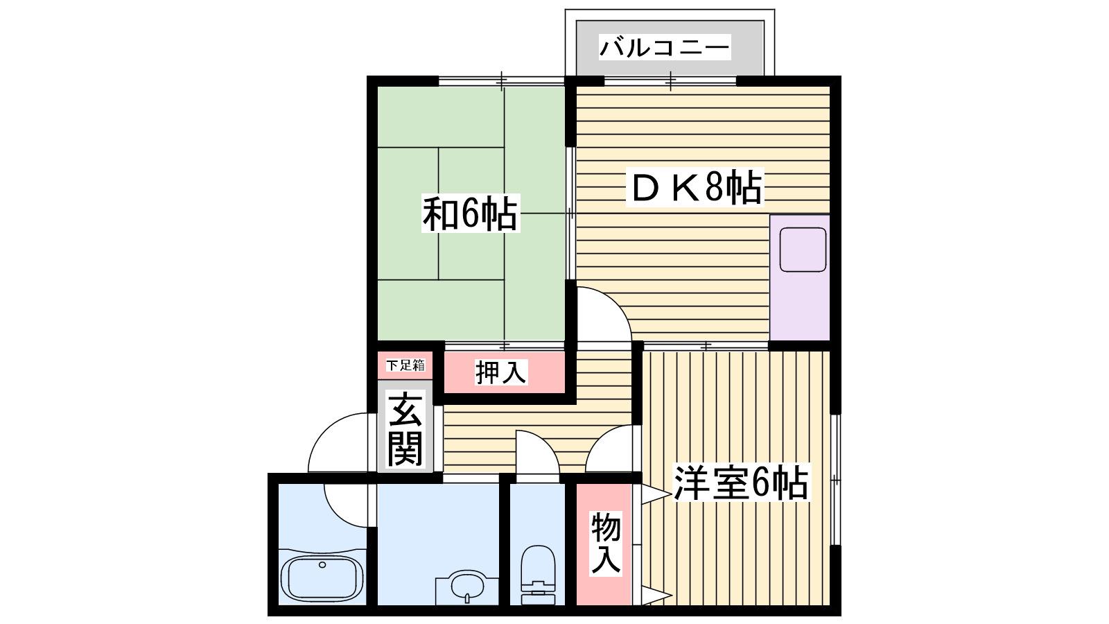 ハイツ宝林 A棟(2DK/1階)の間取り写真