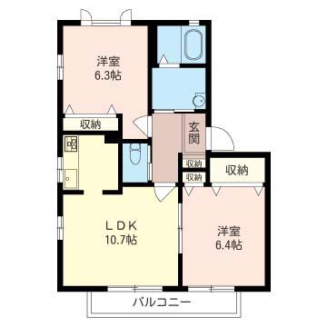 グリーンパーク下の谷C(2LDK/1階)の間取り写真