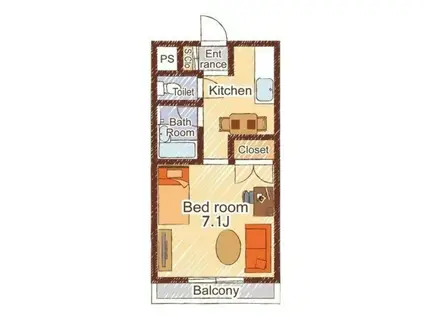 リルームス寒田A棟(1K/2階)の間取り写真