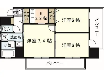 ラフィーネ林(3K/4階)の間取り写真