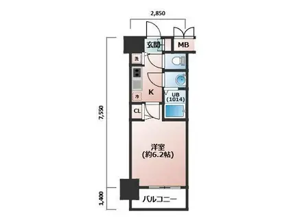 プレサンス玉造駅前ルージュ(1K/3階)の間取り写真