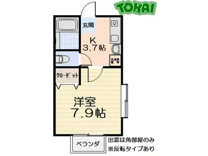 アティック(1K/1階)の間取り写真