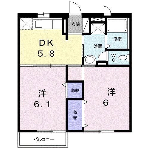サンテラス窪D(2DK/2階)の間取り写真
