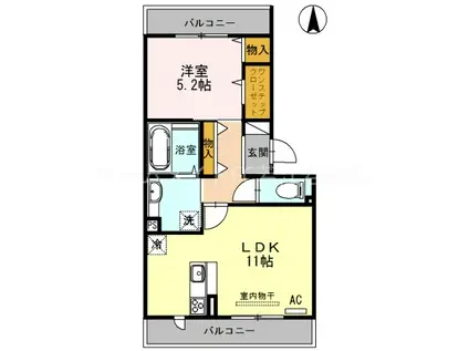 グランシャリオB棟(1LDK/3階)の間取り写真